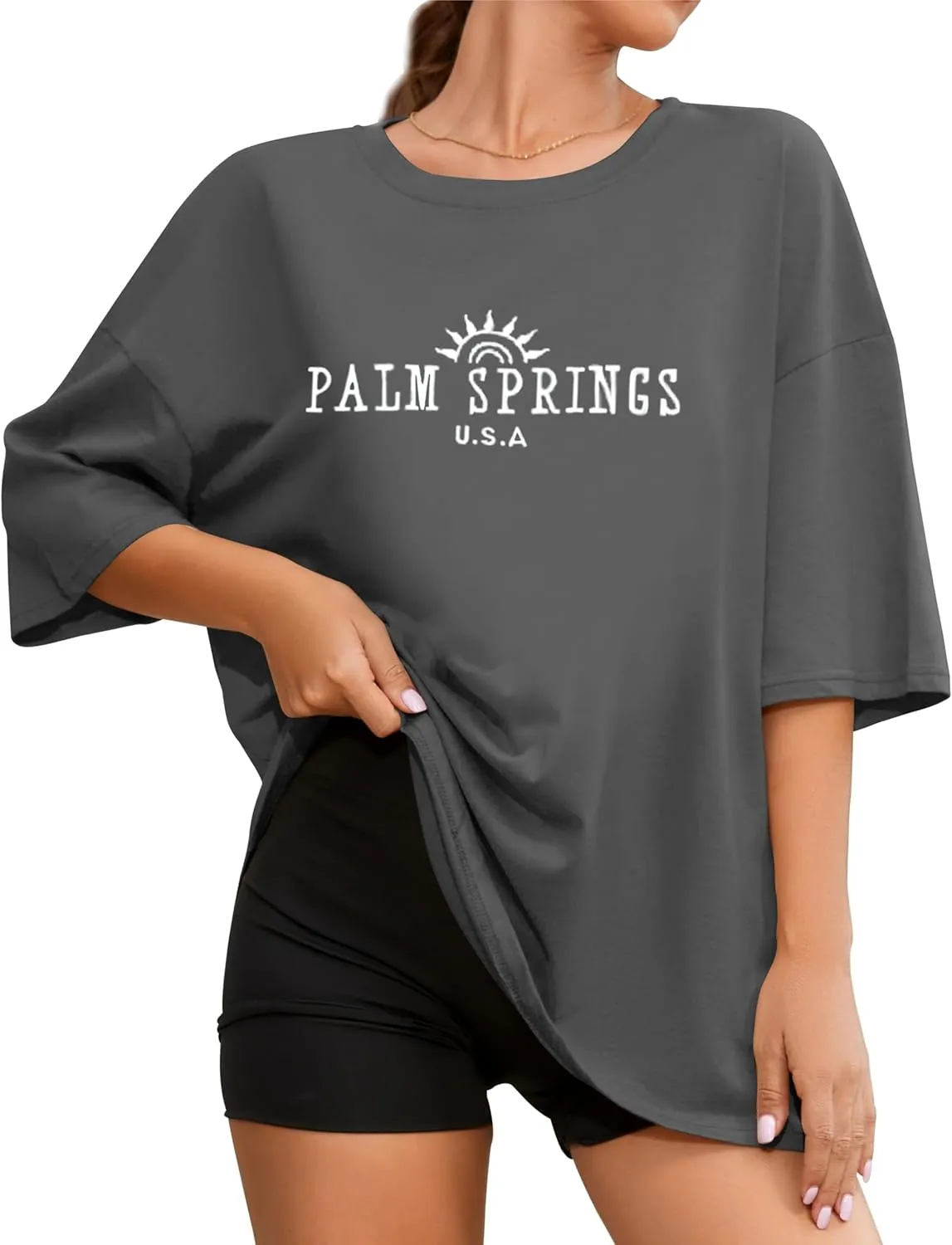Fenxxxl Womens Round Neck Oversized Tshirts Loose Casual Summer Shirts Junior Tops Boyfriend Graphic Tees