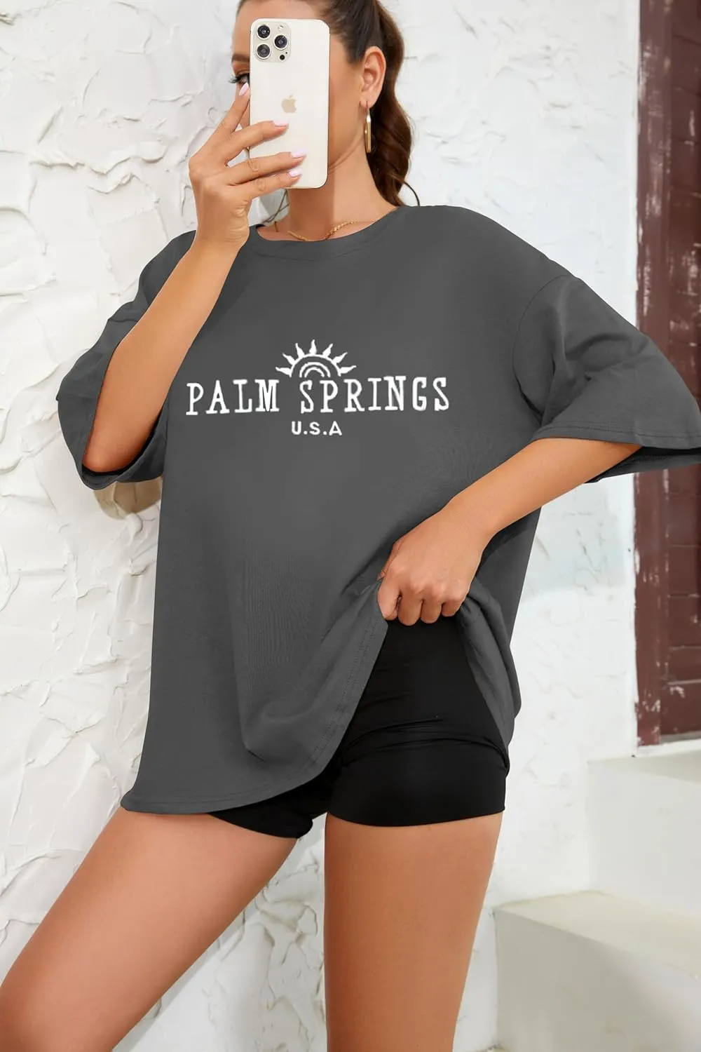 Fenxxxl Womens Round Neck Oversized Tshirts Loose Casual Summer Shirts Junior Tops Boyfriend Graphic Tees