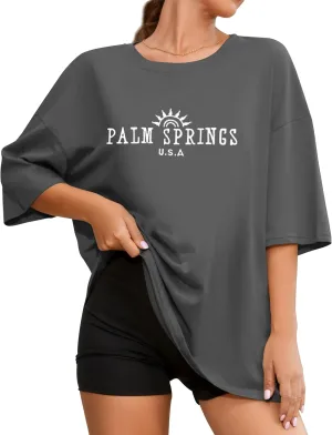 Fenxxxl Womens Round Neck Oversized Tshirts Loose Casual Summer Shirts Junior Tops Boyfriend Graphic Tees