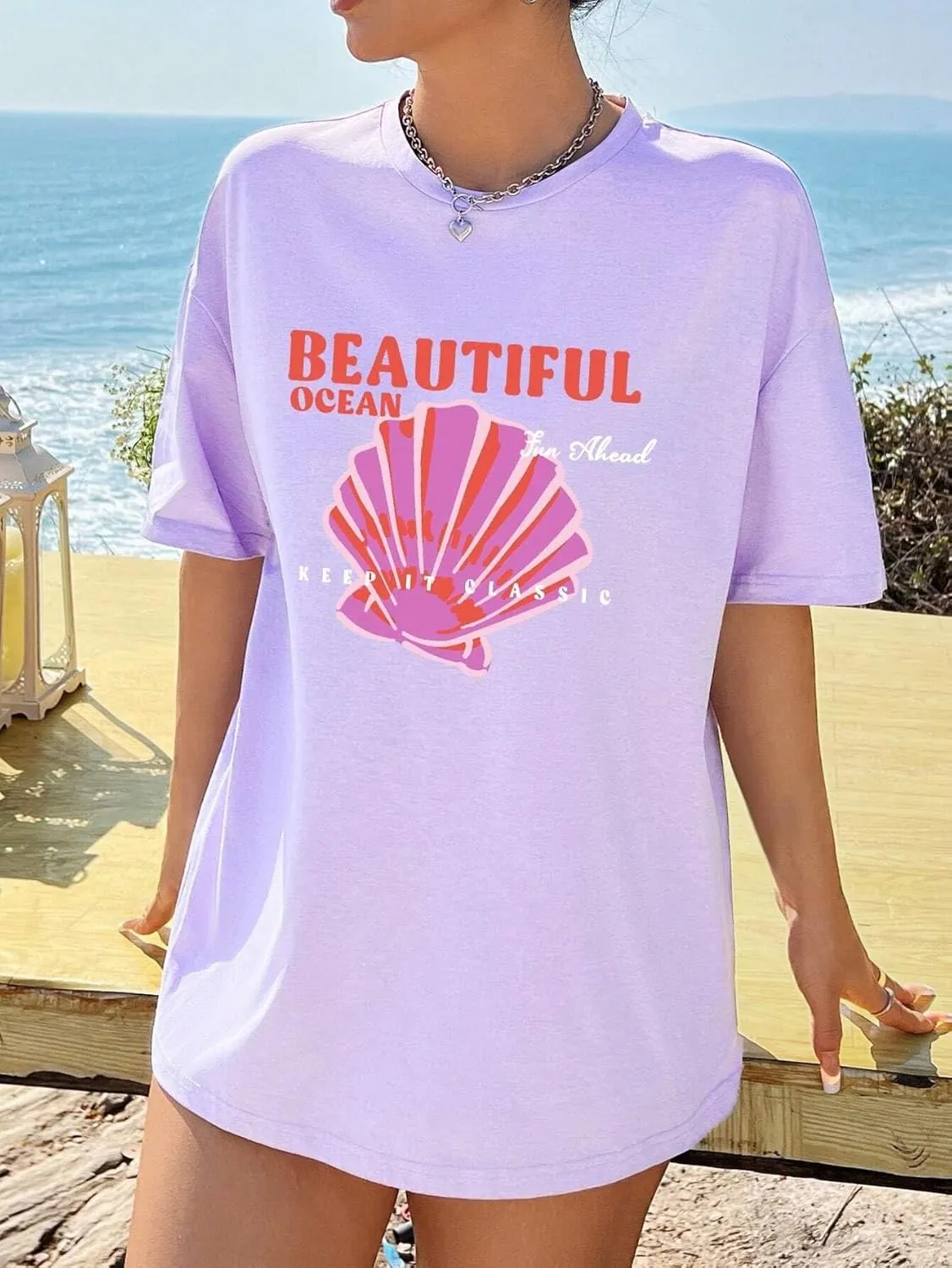 Fenxxxl Womens Round Neck Oversized Tshirts Loose Casual Summer Shirts Junior Tops Boyfriend Graphic Tees