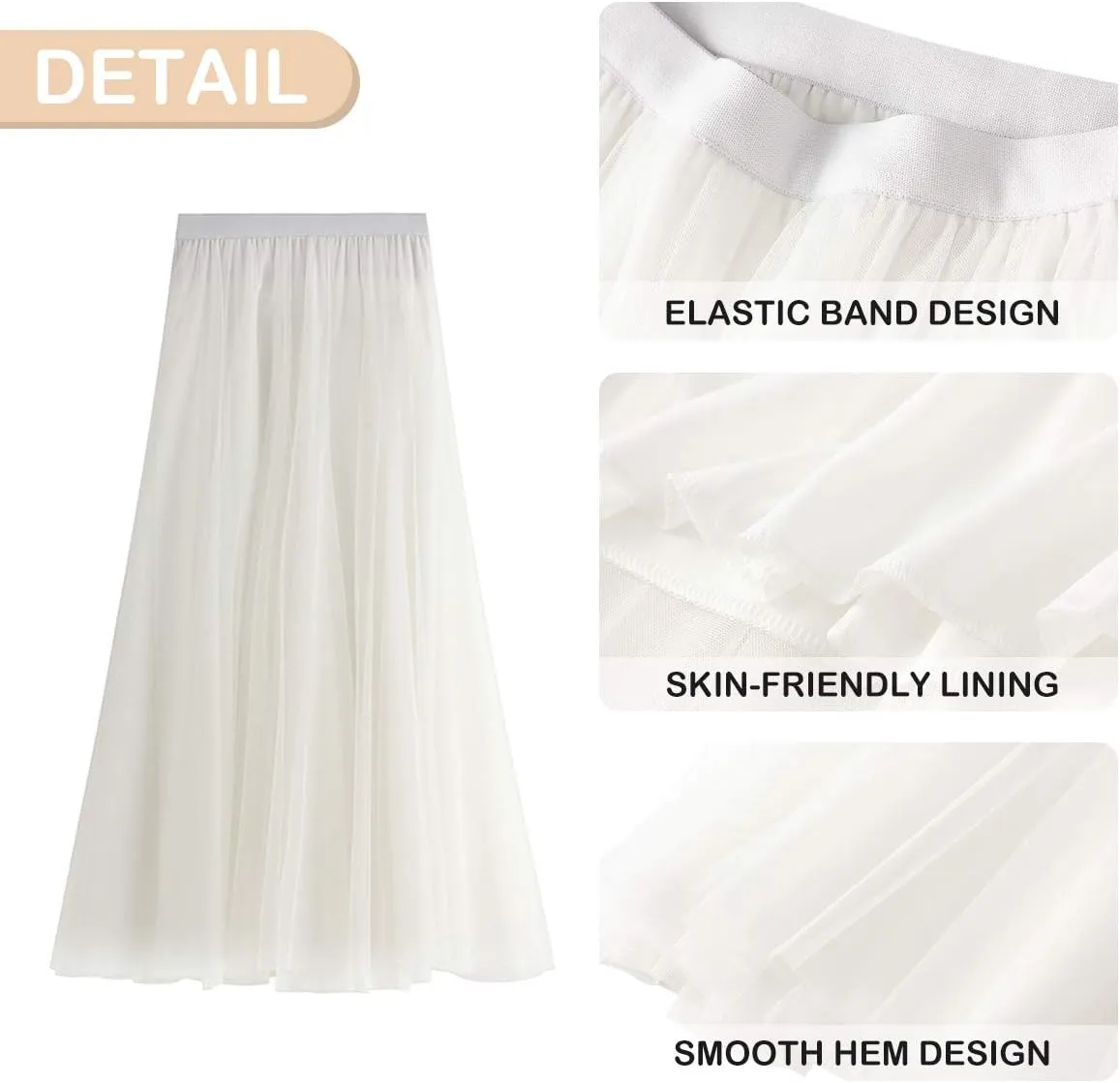 FEOYA Women Tutu Tulle Skirt A-Line Fairy Pleated Elastic Waist Maxi Midi Tea Length Party Evening Summer Casual Skirt
