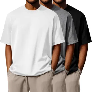 Ficerd 3 Pack Cotton Men's Oversized T Shirts Big and Tall Shirts Raglan Short Sleeve Crew Neck Plus Size Tee