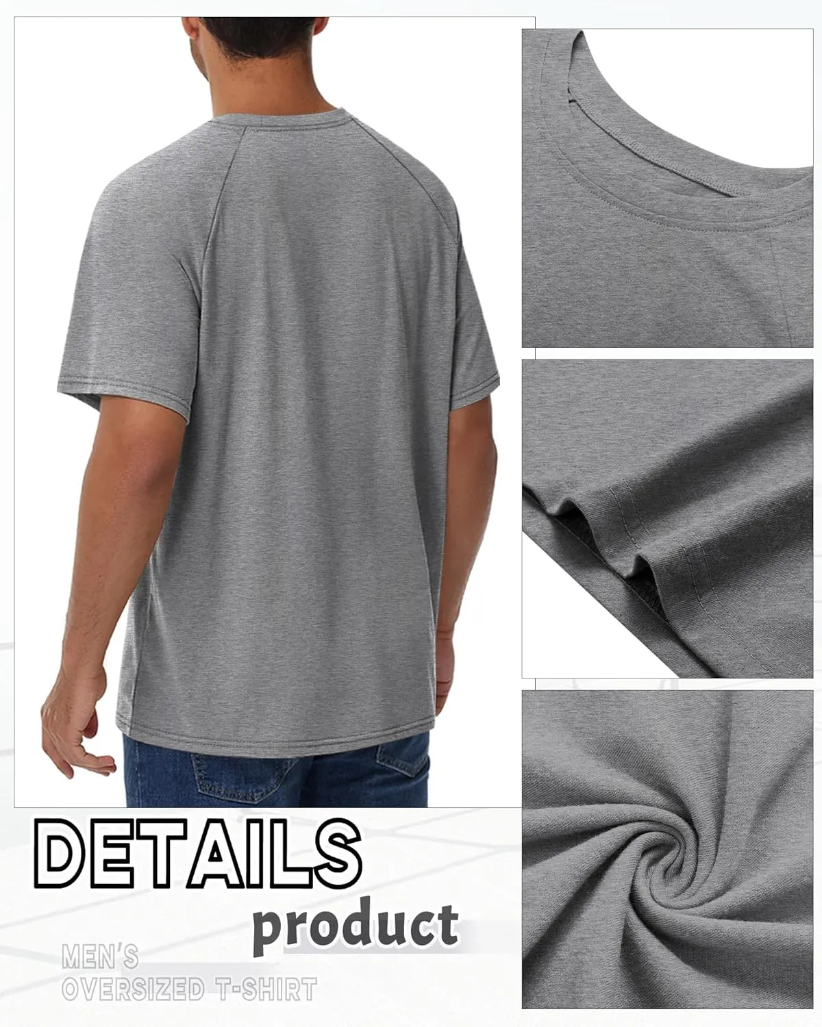 Ficerd 3 Pack Cotton Men's Oversized T Shirts Big and Tall Shirts Raglan Short Sleeve Crew Neck Plus Size Tee