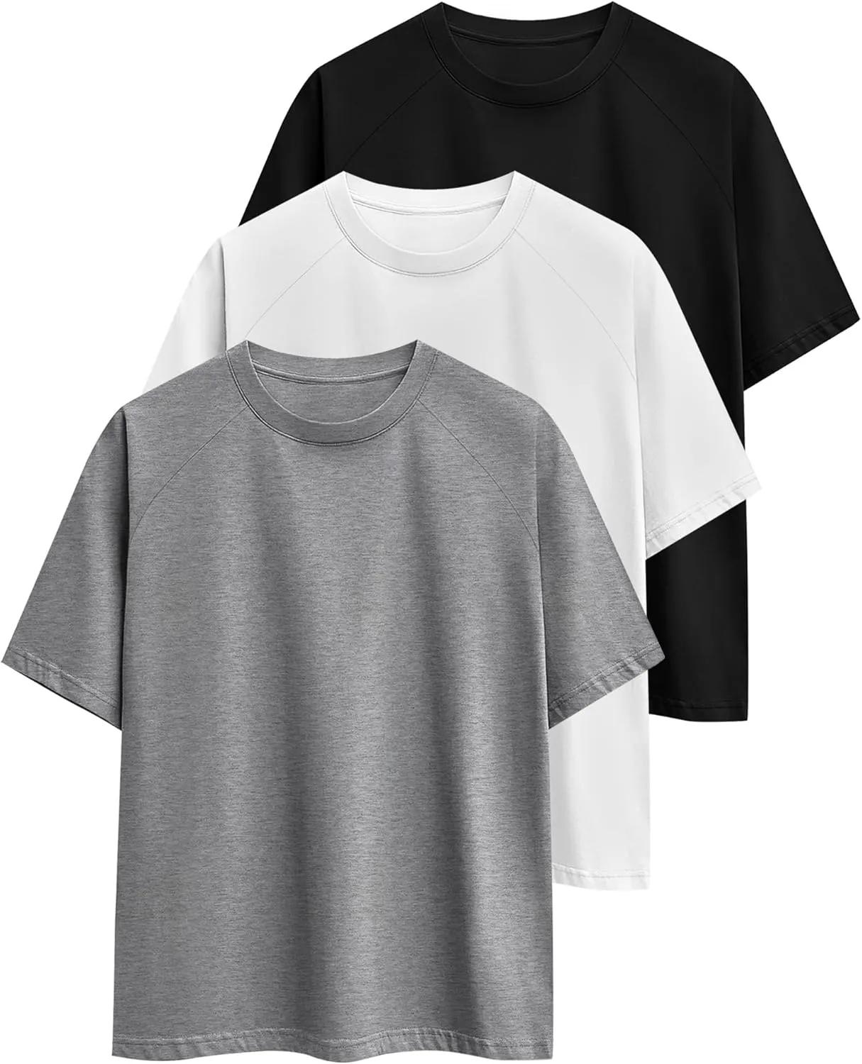 Ficerd 3 Pack Cotton Men's Oversized T Shirts Big and Tall Shirts Raglan Short Sleeve Crew Neck Plus Size Tee