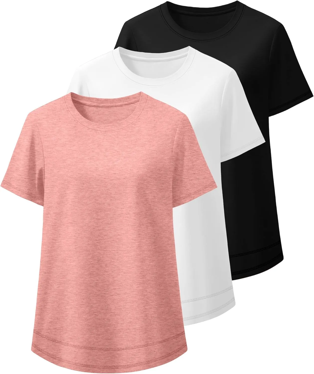 Ficerd 3 Pack Women's Plus Size T Shirts, Short Sleeve Crew Neck Shirts Curved Hem Casual Trendy Tops Loose Fit Summer Tee