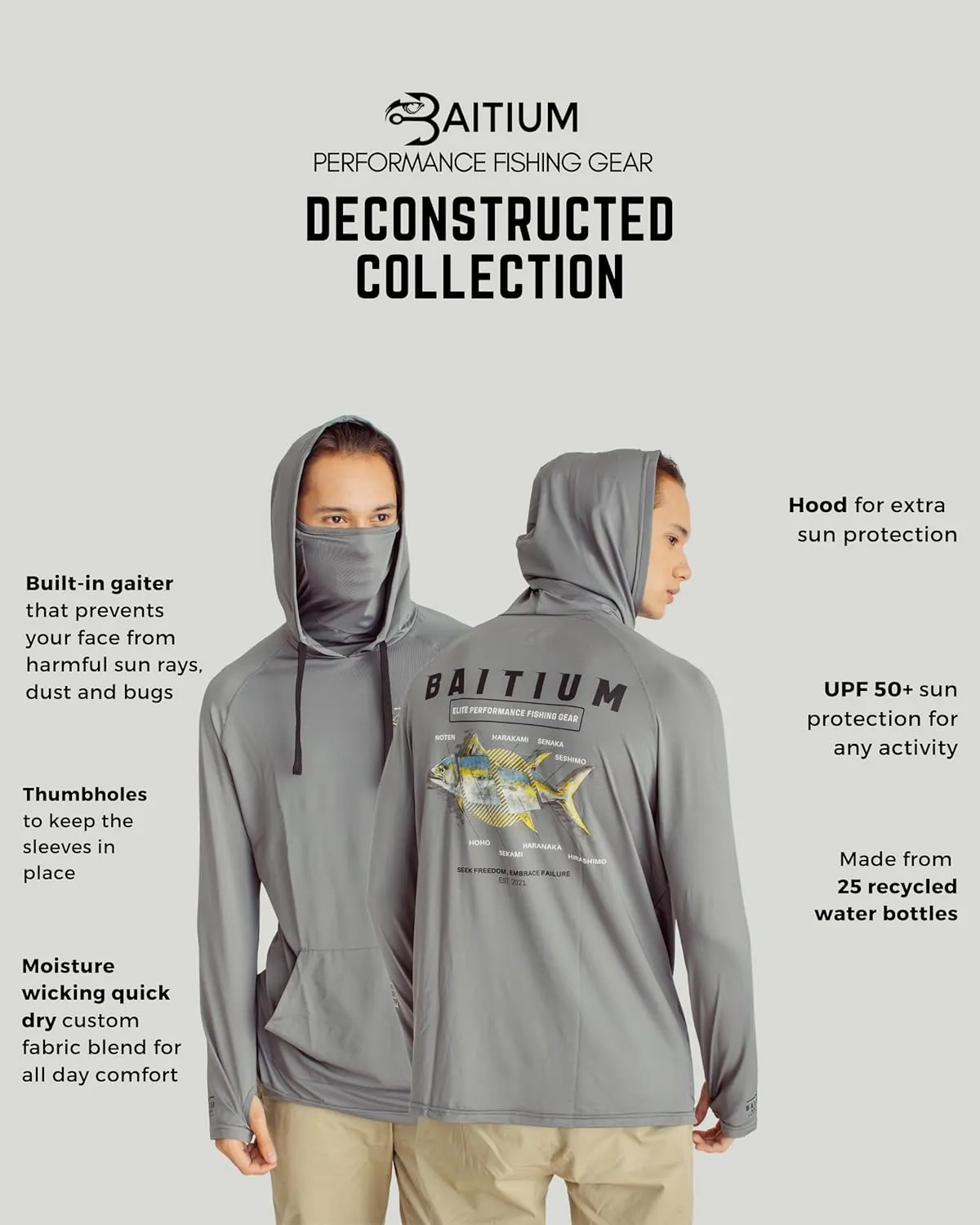 Fishing Shirts for Men,UPF50 Hooded Long Sleeve with Gaiter, Sun Protection Dry Fit Apparel, Face Mask, Fishing Clothes