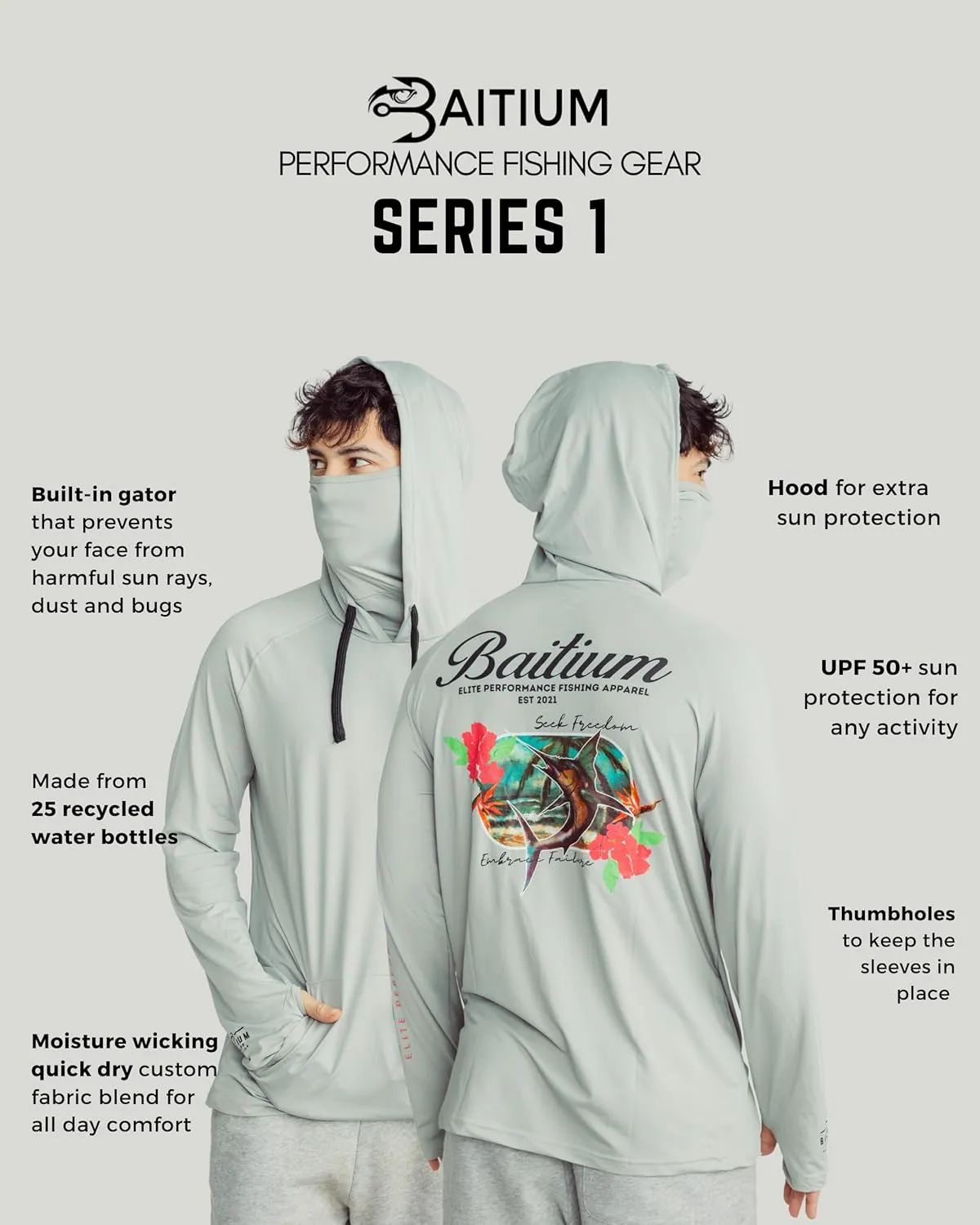 Fishing Shirts for Men,UPF50 Hooded Long Sleeve with Gaiter, Sun Protection Dry Fit Apparel, Face Mask, Fishing Clothes
