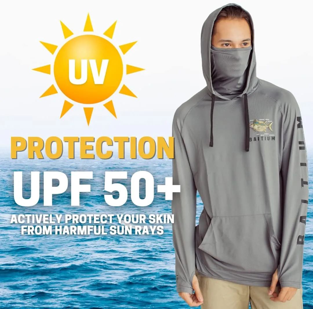 Fishing Shirts for Men,UPF50 Hooded Long Sleeve with Gaiter, Sun Protection Dry Fit Apparel, Face Mask, Fishing Clothes