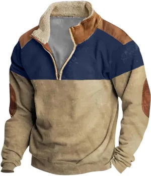 FlekmanArt Mens Quarter Zip Pullover Stand Collar Long Sleeve Outfits V Neck Graphic Print T Shirts Fashionable Pullovers