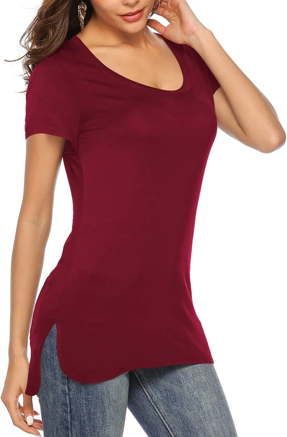 Florboom Womens Casual Tunic Tops Short/Long Sleeve Tshirts Scoop Neck Long Shirt Fitted Tees