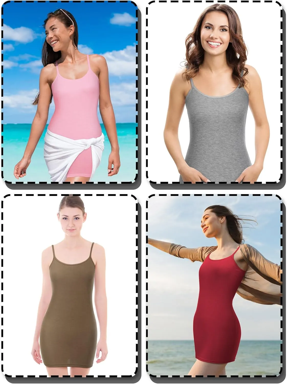 Geyoga 8 Pack Long Tank Tops for Women, Long Camisoles Workout Tops Adjustable Spaghetti Strap Women's Camis Undershirts