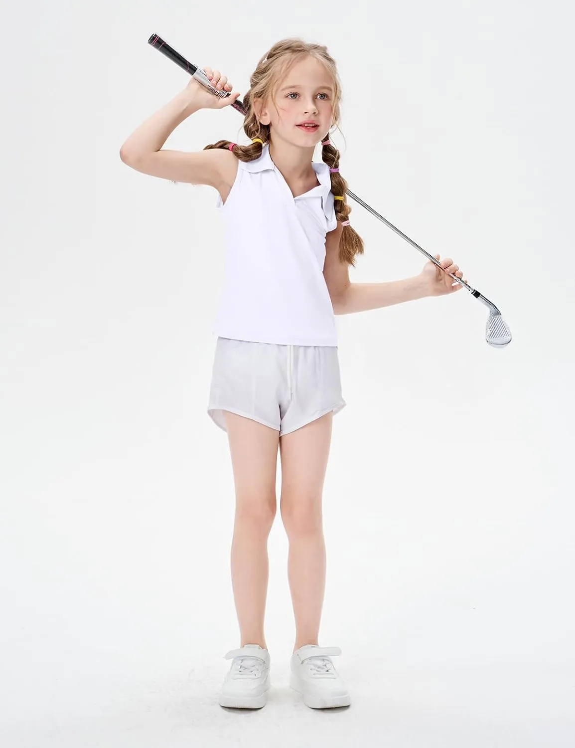 Girls Sleeveless Polo Shirts, Kids V Neck Golf Shirts Blouses, Quick Dry Athletic Girls Tennis Tank Tops, Size 5-14