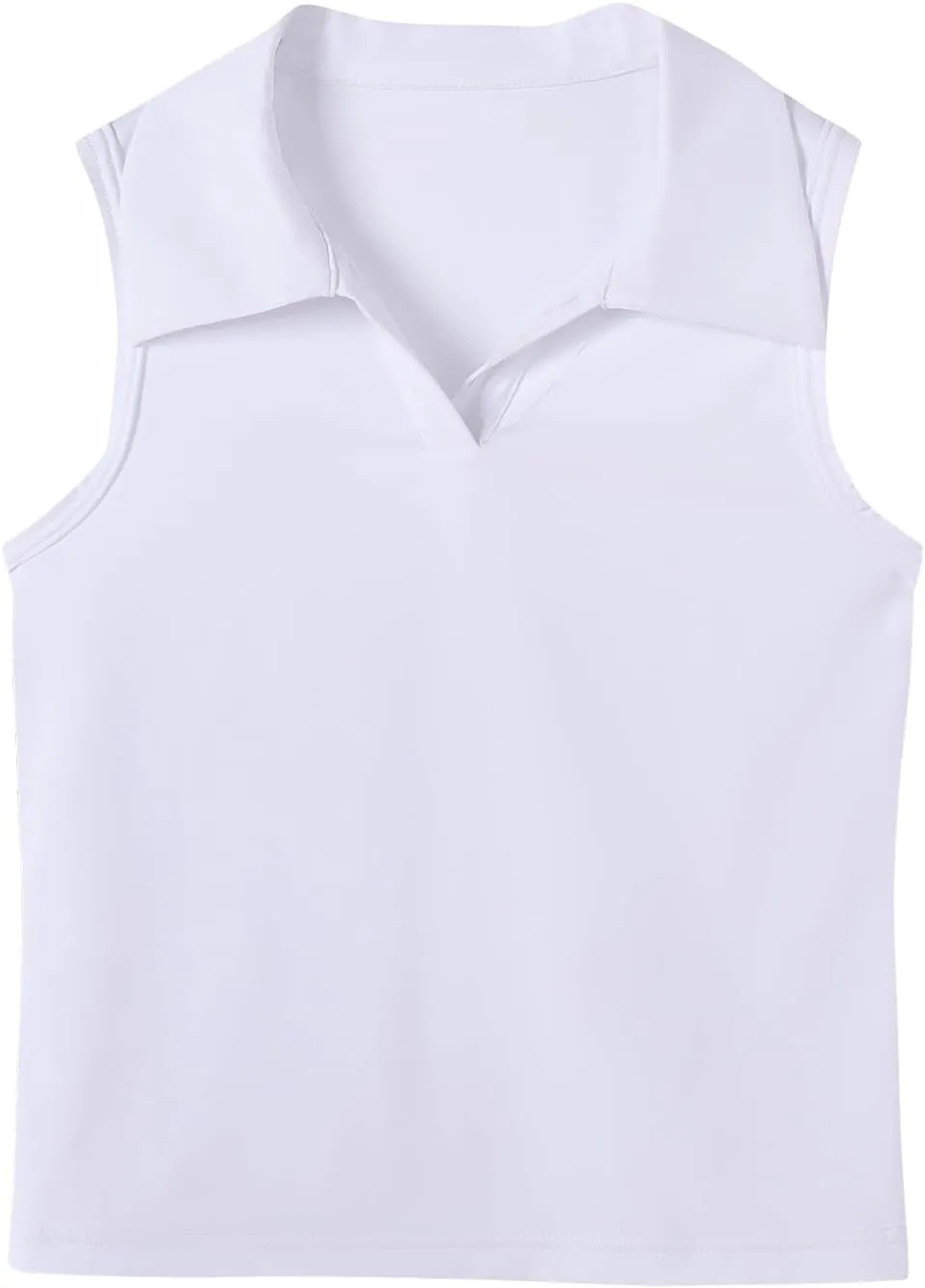 Girls Sleeveless Polo Shirts, Kids V Neck Golf Shirts Blouses, Quick Dry Athletic Girls Tennis Tank Tops, Size 5-14