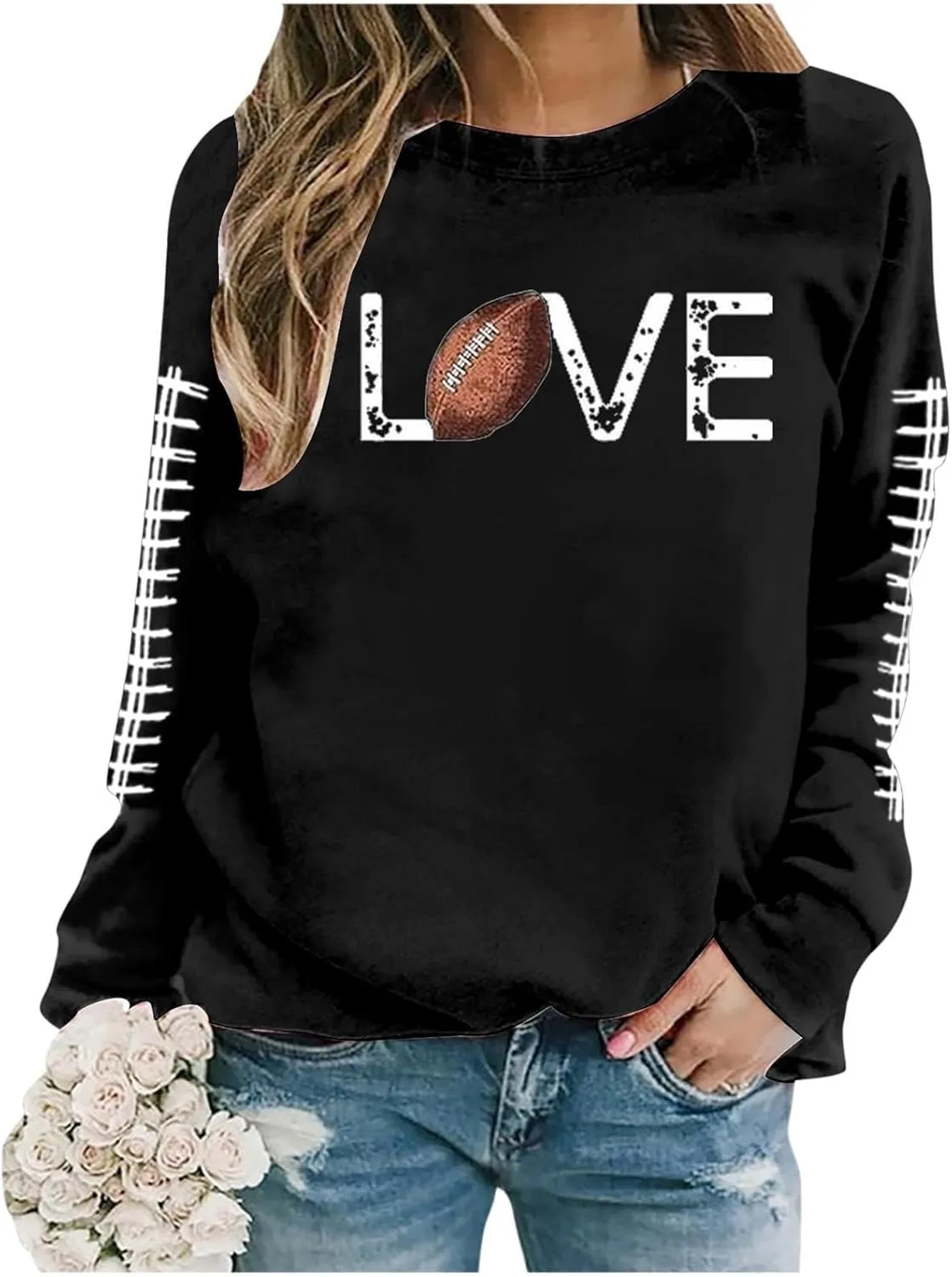 GOFULY Football Sweatshirts For Women Lightweight Game Day Shirts Long Sleeve Fall Sweatshirts 2024 Crewneck Outfits Tops