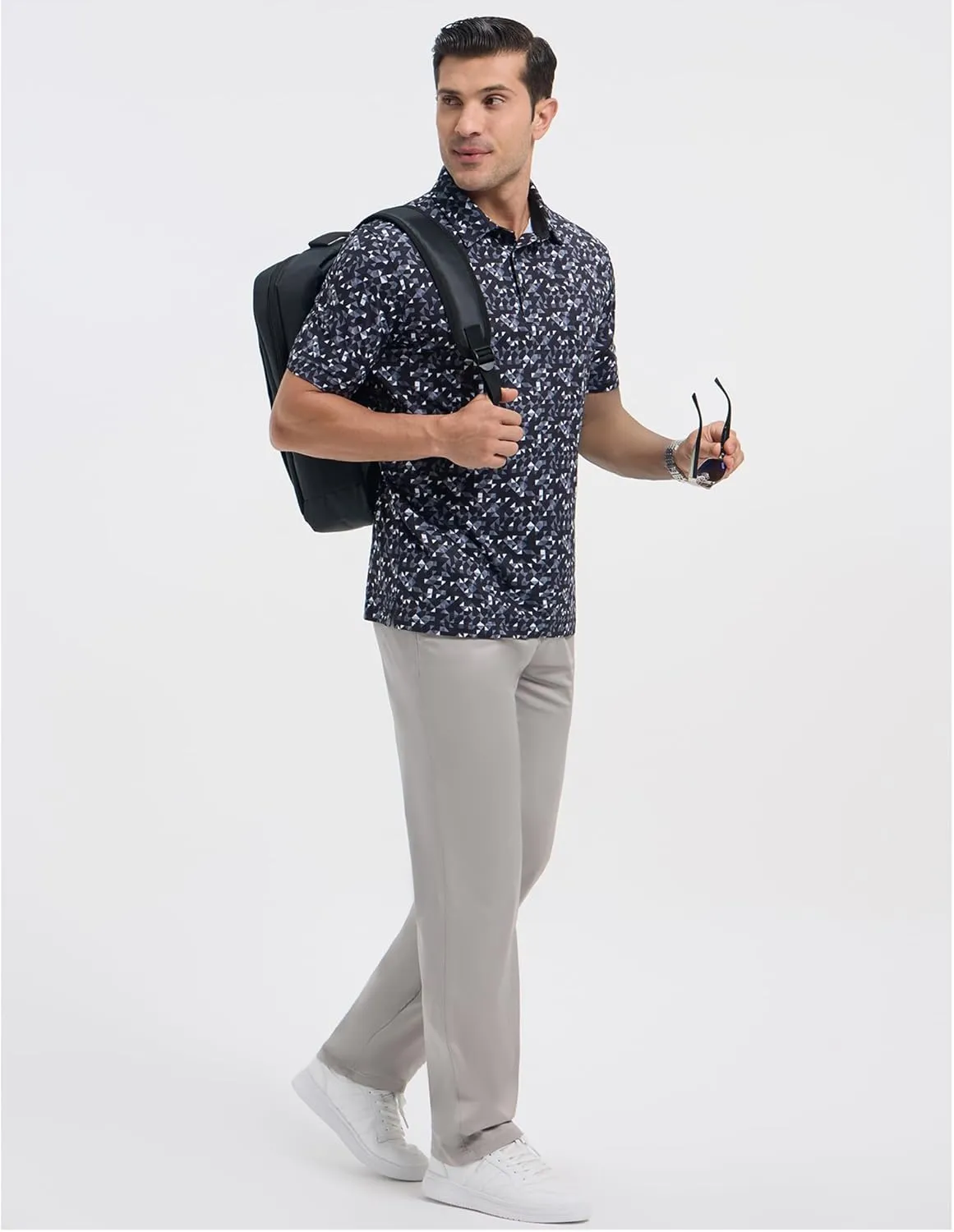 Golf Polo Shirts for Men - Print Moisture Wicking Quick Dry Short Sleeve Collared Polo Shirts for Golf Tennis Wear