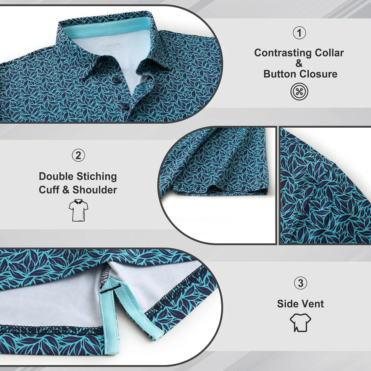 Golf Polo Shirts for Men - Print Moisture Wicking Quick Dry Short Sleeve Collared Polo Shirts for Golf Tennis Wear