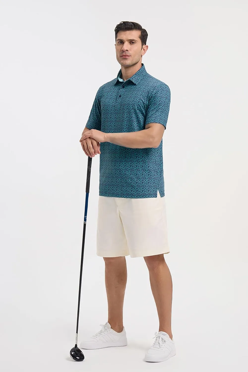 Golf Polo Shirts for Men - Print Moisture Wicking Quick Dry Short Sleeve Collared Polo Shirts for Golf Tennis Wear