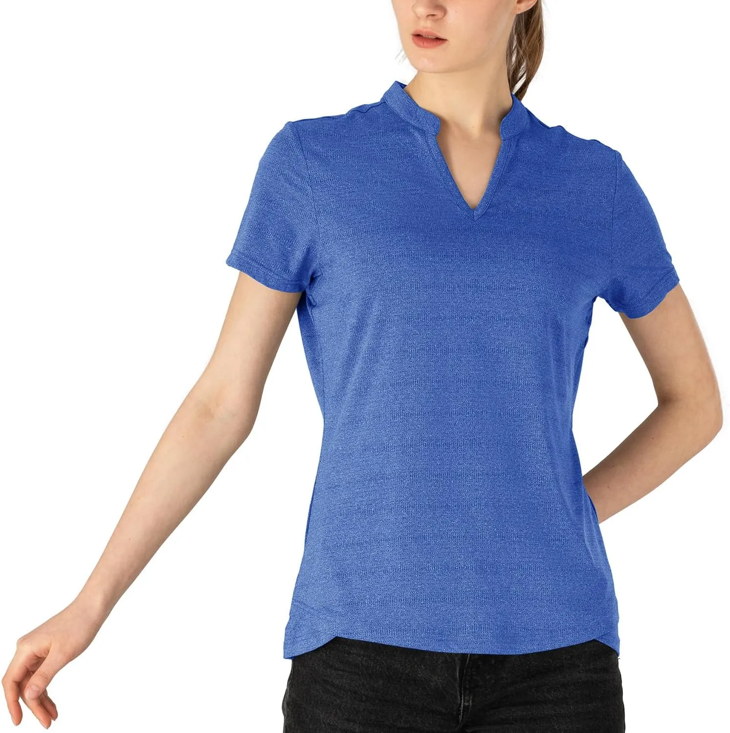 Gopune Women's V Neck Golf Polo Shirts Collarless Short Sleeve Lightweight Quick Dry Tennis Running T-Shirts