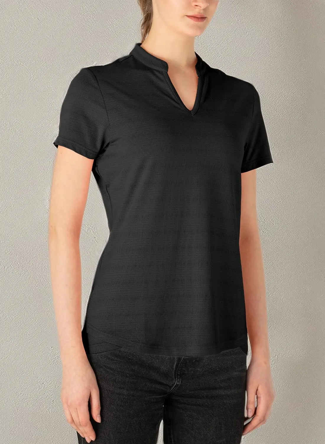Gopune Women's V Neck Golf Polo Shirts Collarless Short Sleeve Lightweight Quick Dry Tennis Running T-Shirts