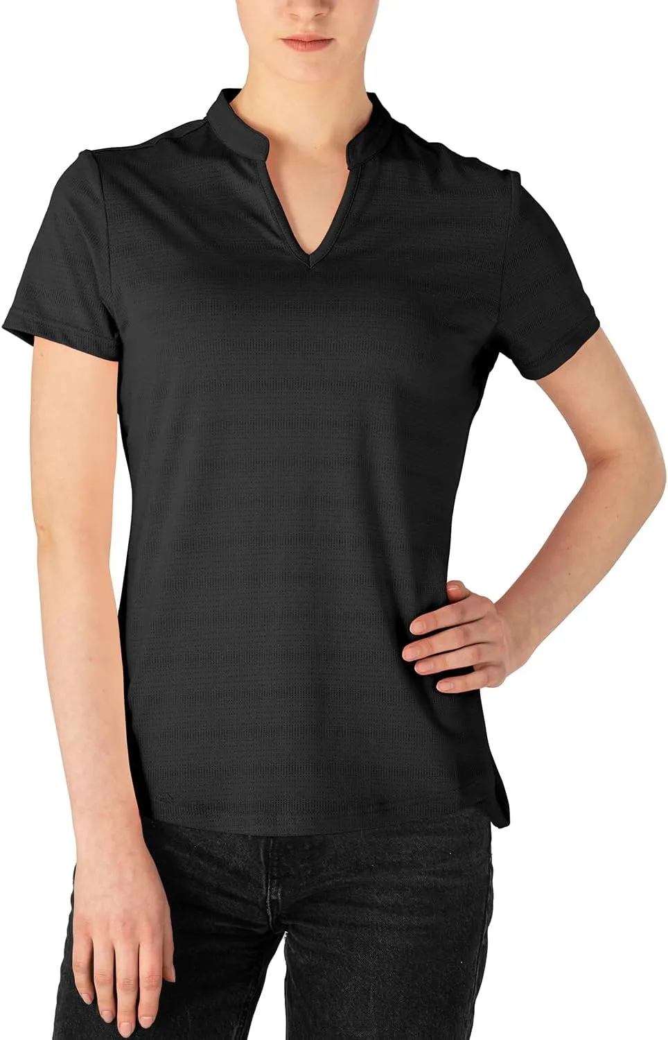 Gopune Women's V Neck Golf Polo Shirts Collarless Short Sleeve Lightweight Quick Dry Tennis Running T-Shirts
