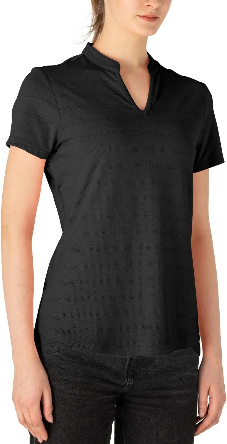 Gopune Women's V Neck Golf Polo Shirts Collarless Short Sleeve Lightweight Quick Dry Tennis Running T-Shirts