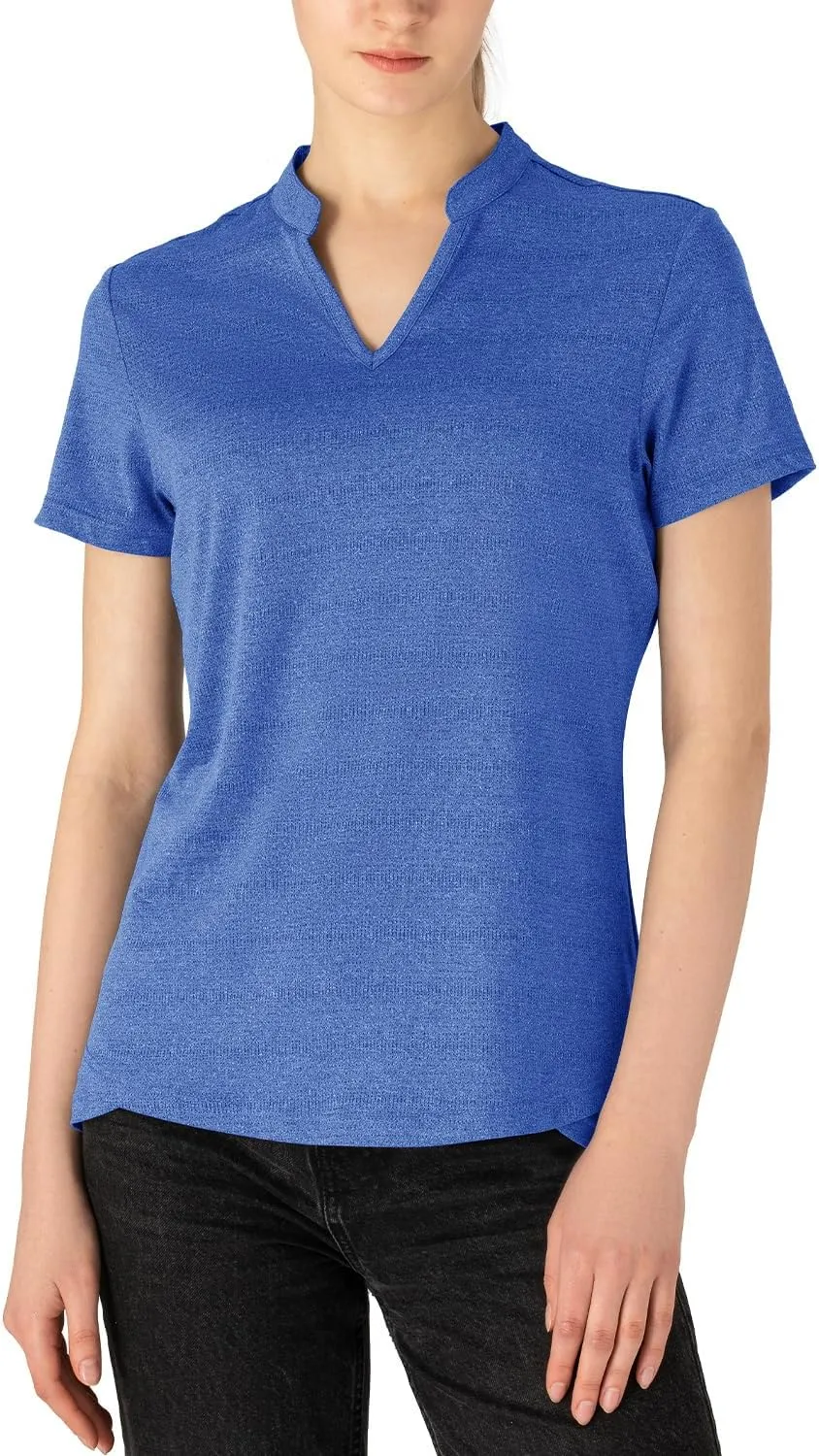 Gopune Women's V Neck Golf Polo Shirts Collarless Short Sleeve Lightweight Quick Dry Tennis Running T-Shirts