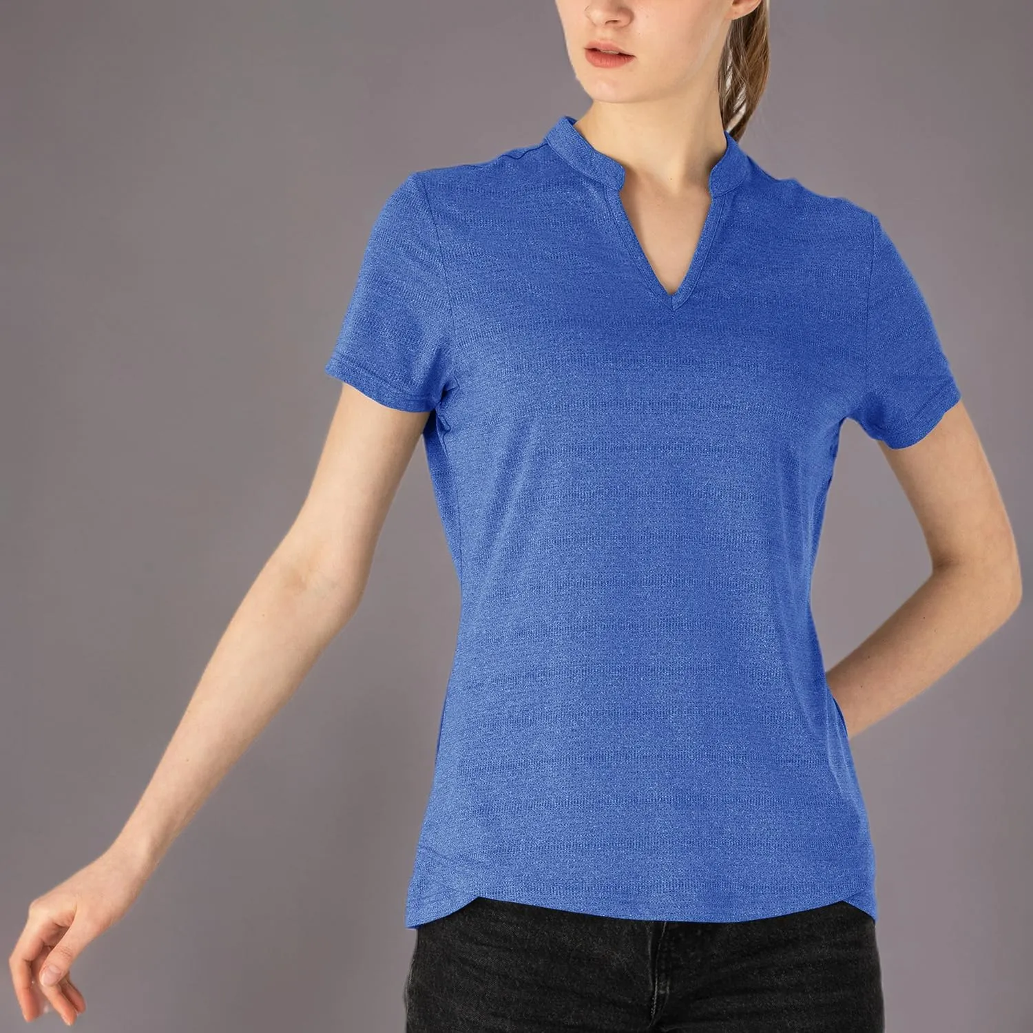 Gopune Women's V Neck Golf Polo Shirts Collarless Short Sleeve Lightweight Quick Dry Tennis Running T-Shirts