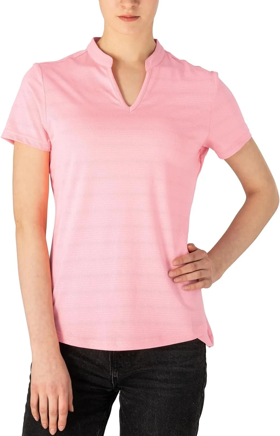 Gopune Women's V Neck Golf Polo Shirts Collarless Short Sleeve Lightweight Quick Dry Tennis Running T-Shirts