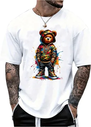 GORGLITTER Men's Bear Graphic Y2k Shirt Crew Neck Short Sleeve Oversized Casual Summer Tees Top 2025