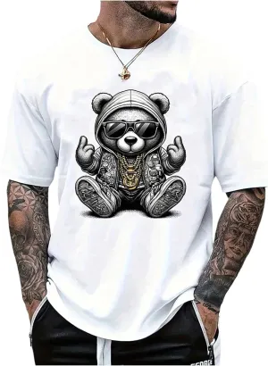 GORGLITTER Men's Bear Graphic Y2k Shirt Crew Neck Short Sleeve Oversized Casual Summer Tees Top 2025