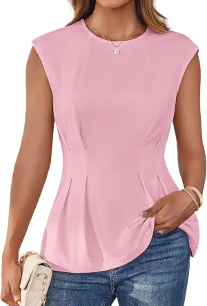 GRACE KARIN Women's Cap Sleeve Peplum Tops Crew Neck Elegant Dressy Casual Blouses Sleveeless Business Work Shirts