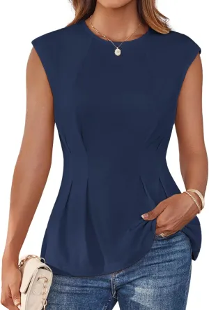 GRACE KARIN Women's Cap Sleeve Peplum Tops Crew Neck Elegant Dressy Casual Blouses Sleveeless Business Work Shirts