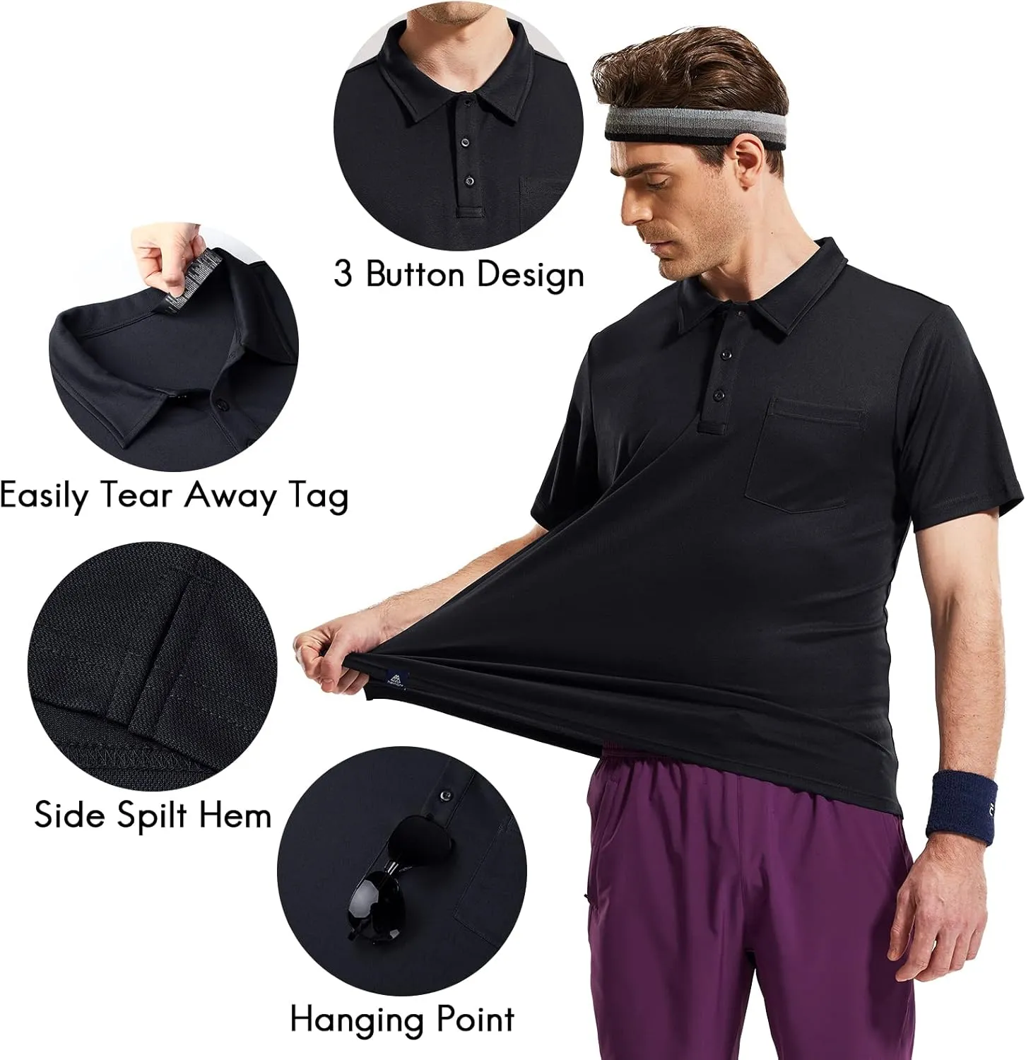 Haimont Men's Polo Shirts with Pocket Short Sleeve Quick Dry Moisture Wicking Golf Shirts Business Casual Work Polos