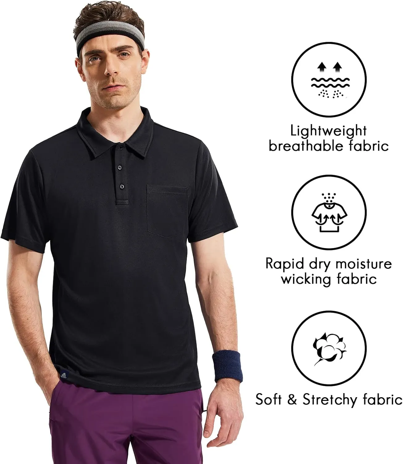 Haimont Men's Polo Shirts with Pocket Short Sleeve Quick Dry Moisture Wicking Golf Shirts Business Casual Work Polos