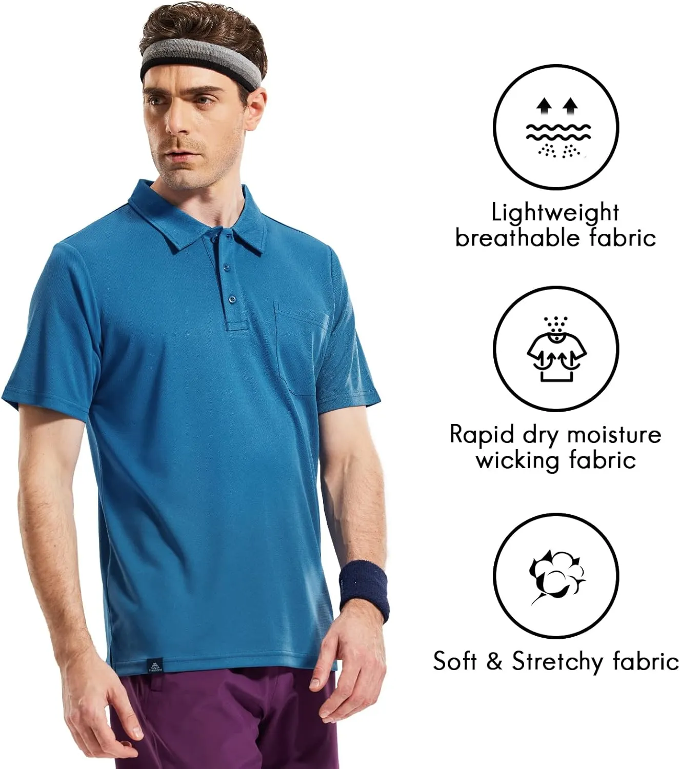 Haimont Men's Polo Shirts with Pocket Short Sleeve Quick Dry Moisture Wicking Golf Shirts Business Casual Work Polos