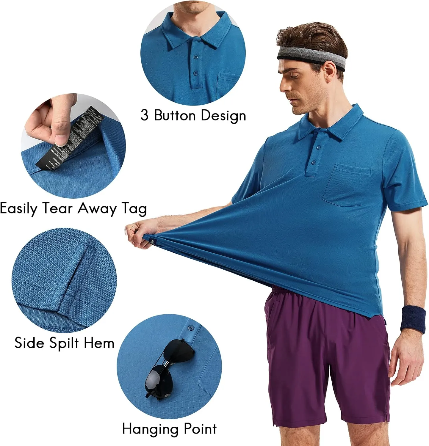 Haimont Men's Polo Shirts with Pocket Short Sleeve Quick Dry Moisture Wicking Golf Shirts Business Casual Work Polos