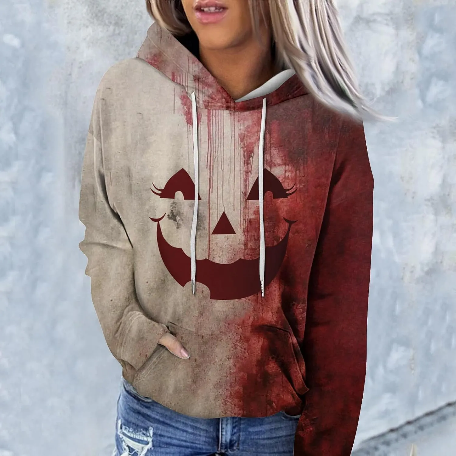 Halloween Costumes for Women 2024 Trendy Cute Pumpkin Graphic Hoodies with Pockets Pullover Sweatshirts Casual