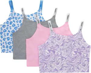 Hanes Originals Girls Crop Top Cami, Moisture-Wicking Cotton Stretch Tank, Assorted 4-Pack