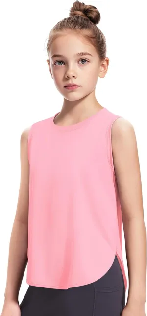 HASMES Girls Tank Tops Quick Dry Athletic Top Cute Sleeveless Shirts Dance Yoga Workout Tops