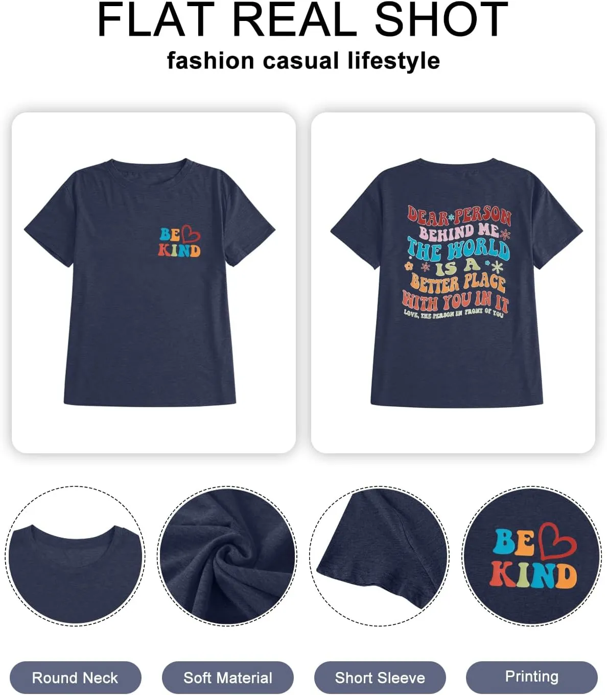 HDLTE Womens Plus Size Tops Cute Be Kind Blessed Graphic Tees Short Sleeve Love Heart Shirt