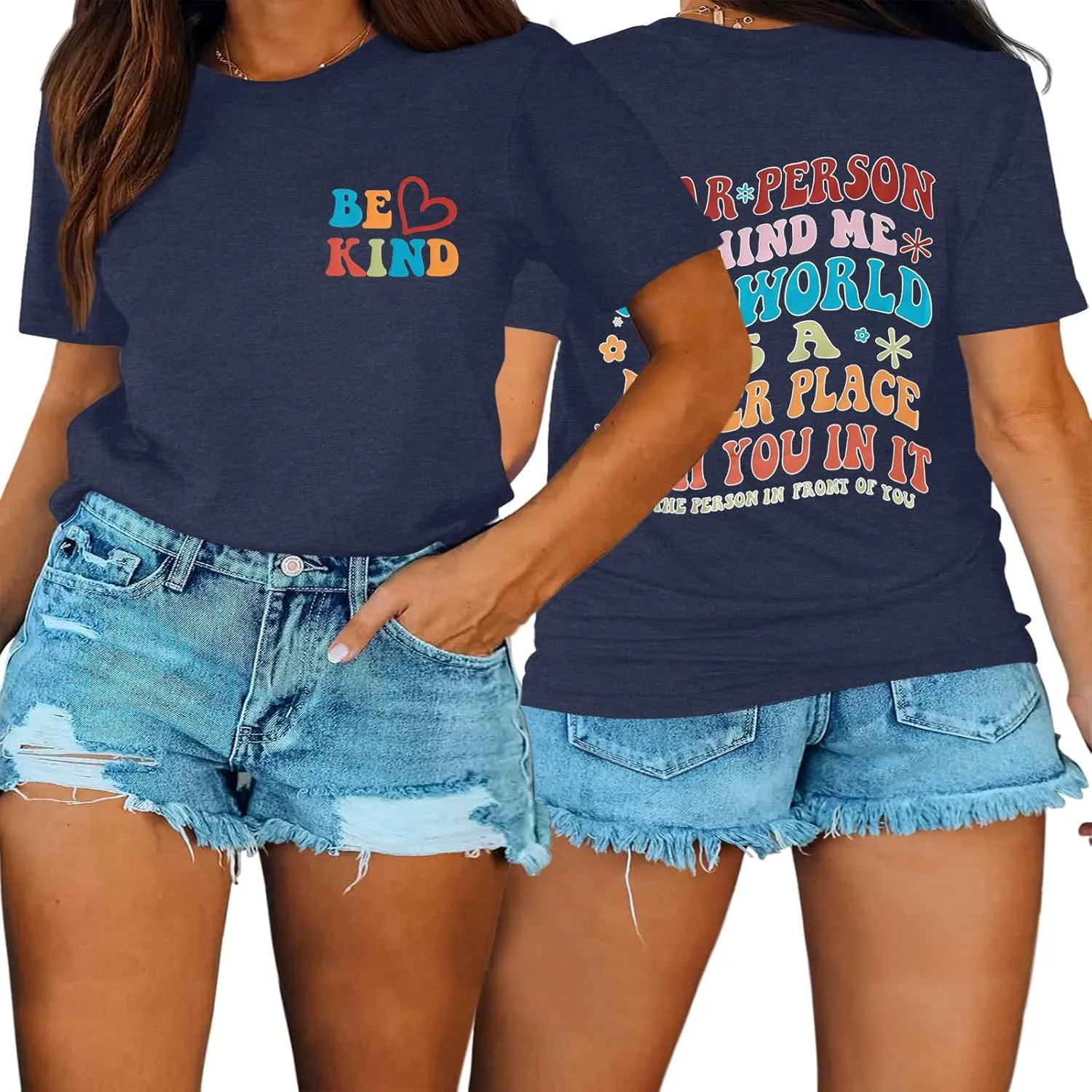 HDLTE Womens Plus Size Tops Cute Be Kind Blessed Graphic Tees Short Sleeve Love Heart Shirt