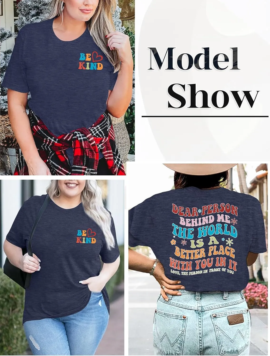 HDLTE Womens Plus Size Tops Cute Be Kind Blessed Graphic Tees Short Sleeve Love Heart Shirt