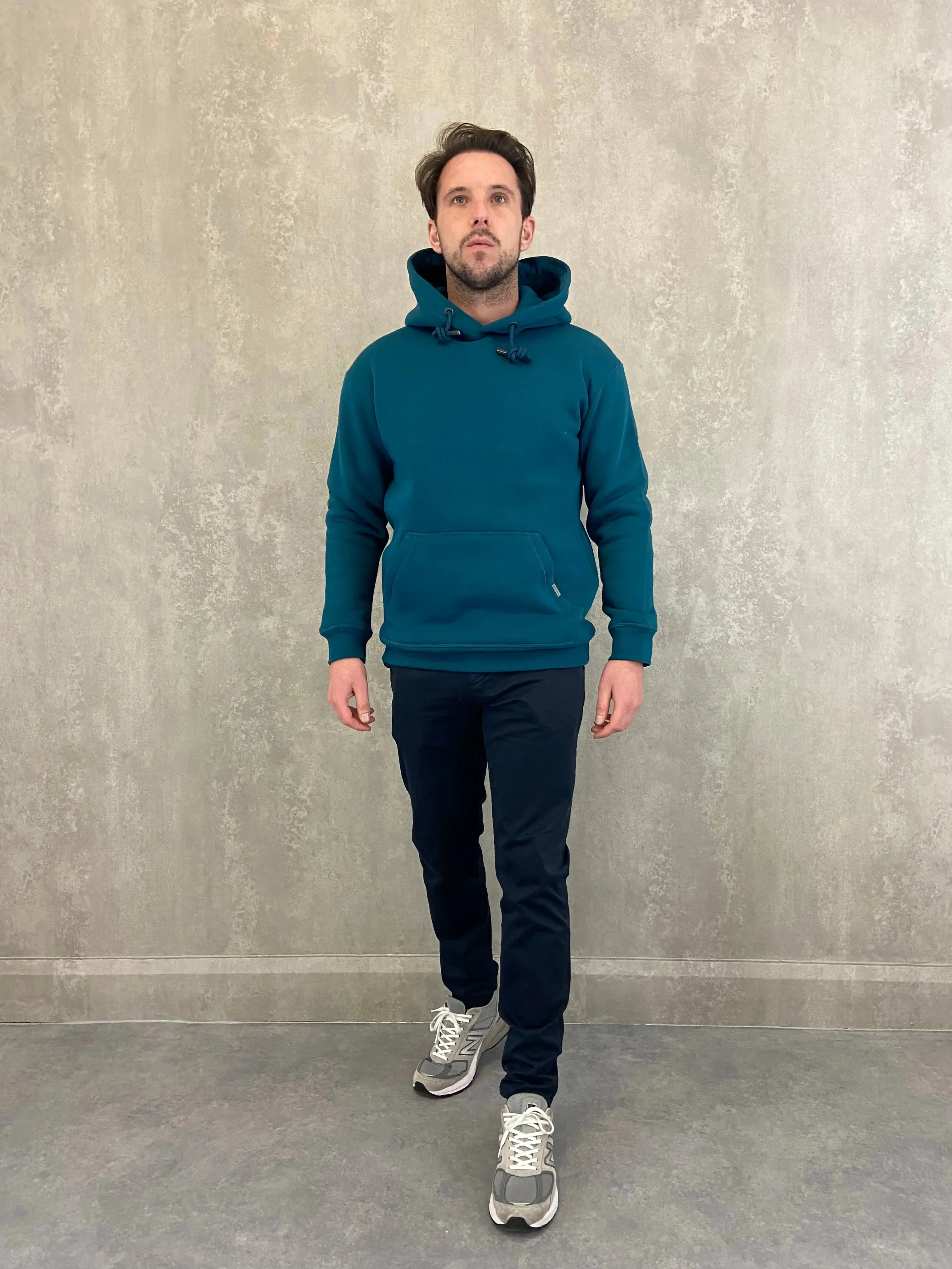 Heavy Plain Pocket Logo Hoodie - Petrol Blue