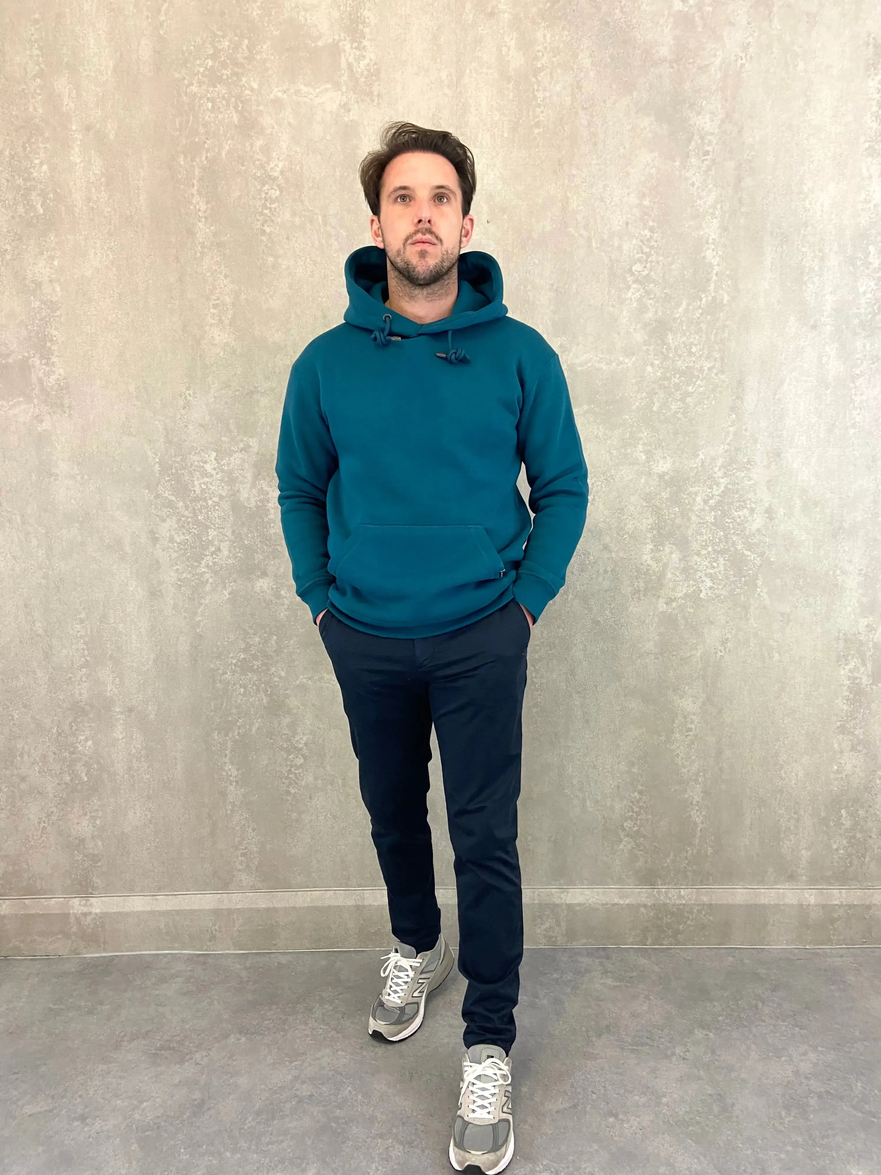 Heavy Plain Pocket Logo Hoodie - Petrol Blue