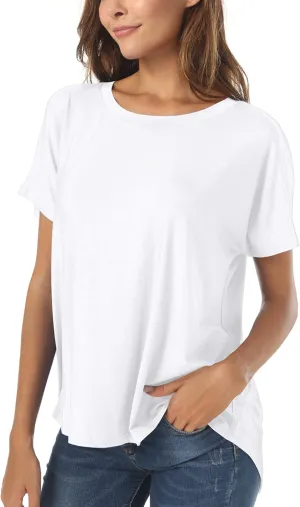 Herou Casual Summer Short Sleeve High Low Loose T Shirt Basic Tees Tops for Women