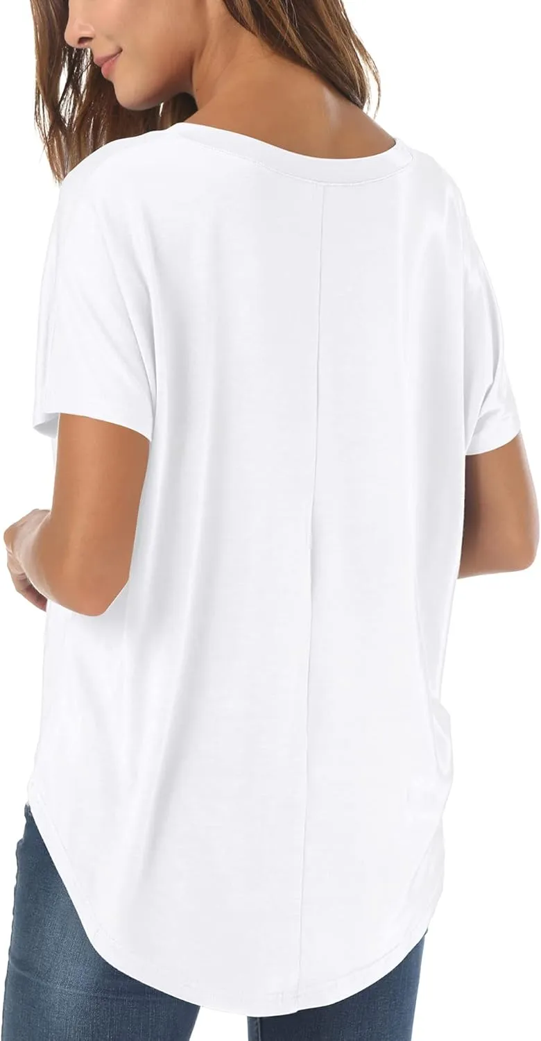 Herou Casual Summer Short Sleeve High Low Loose T Shirt Basic Tees Tops for Women