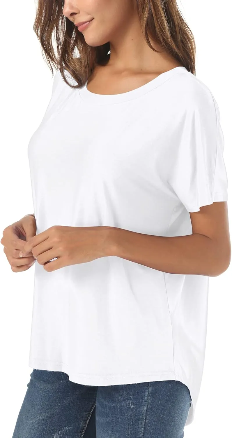 Herou Casual Summer Short Sleeve High Low Loose T Shirt Basic Tees Tops for Women