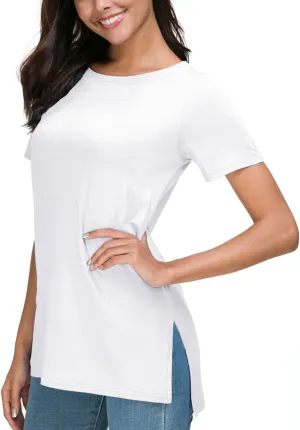 Herou Summer Women Casual Short Sleeve Tops T-Shirts Tees with Side Split