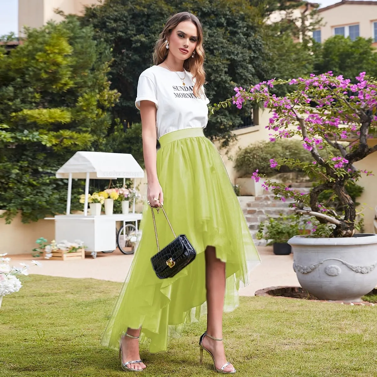 High Low Tulle Skirt for Women Lace up Wedding Party Prom Cocktail Mesh Long Tulle Skirt