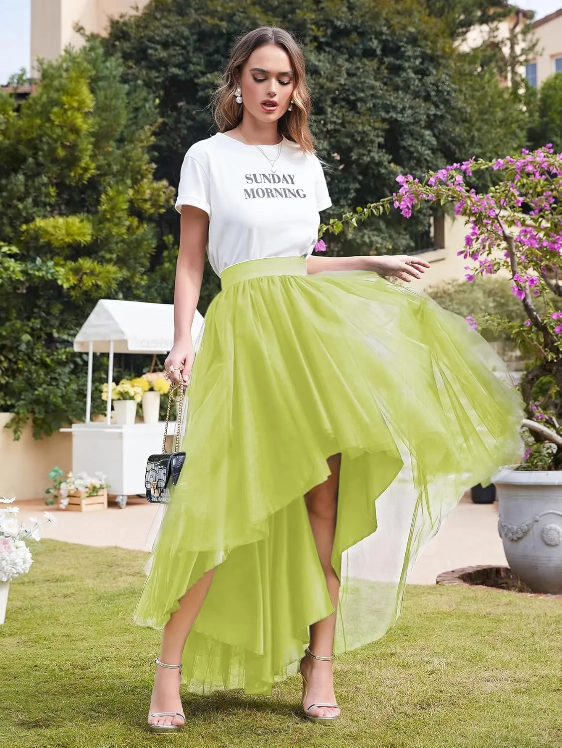 High Low Tulle Skirt for Women Lace up Wedding Party Prom Cocktail Mesh Long Tulle Skirt